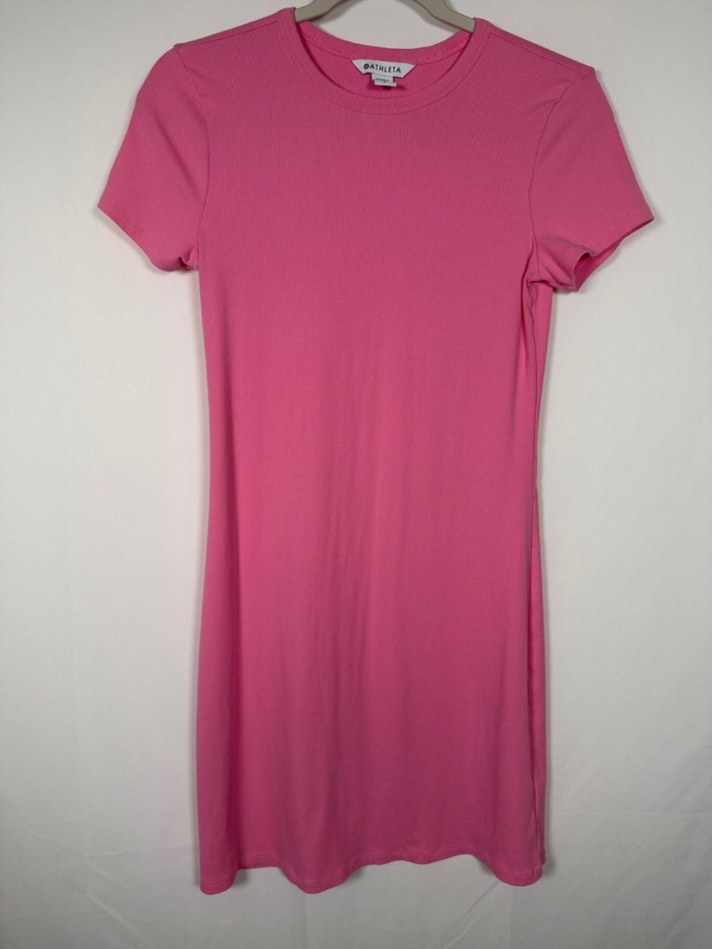 Athleta Bubblegum Pink Ribbed Short-Sleeve Ribbed Tee Dress